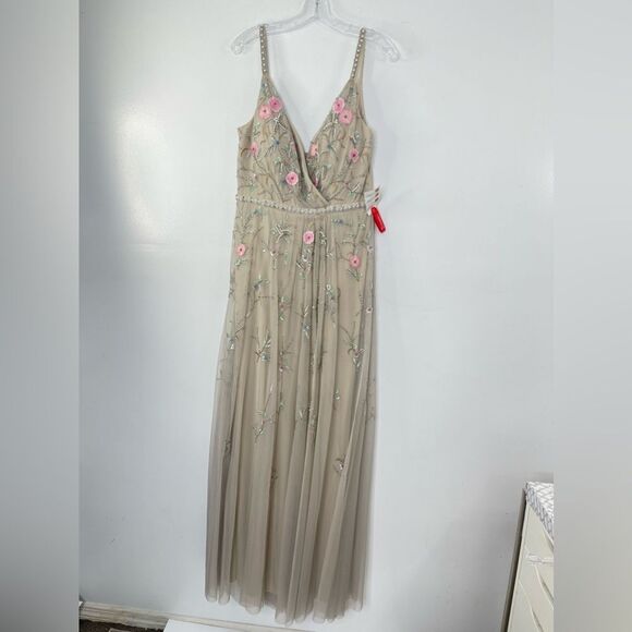 Mac Duggal 9141 Floral Embroidered Sleeveless Beige Multicolor Gown, Size 10 - Picture 2 of 14